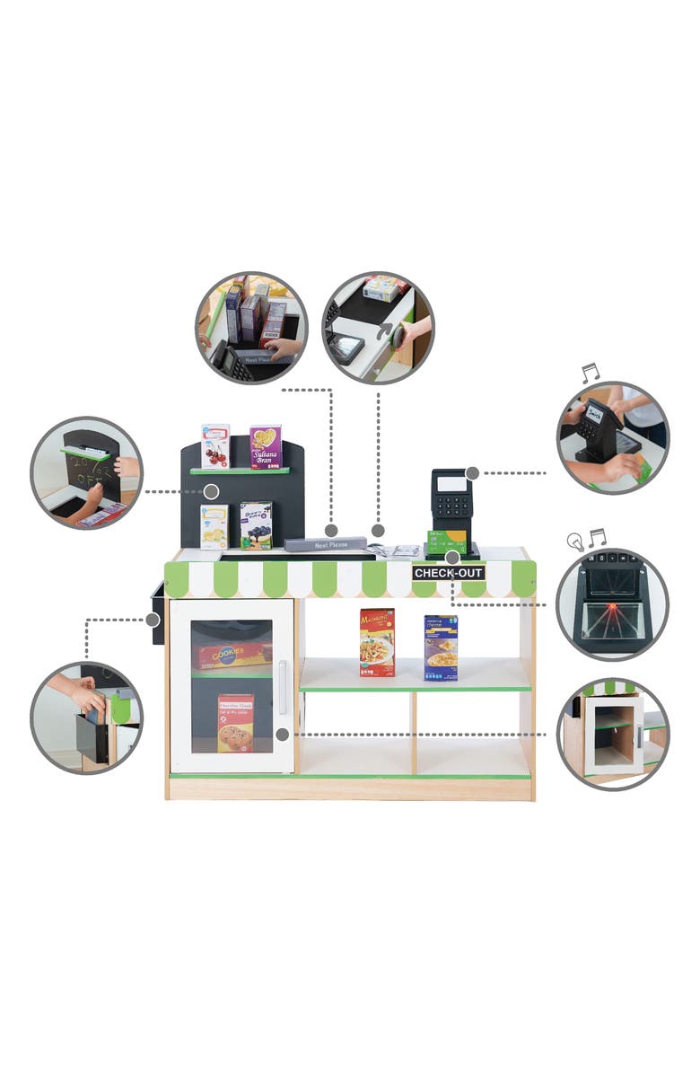 Teamson Kids Cashier Austin Checkout Counter Stand Playset, Alternate, color, Green / Wood