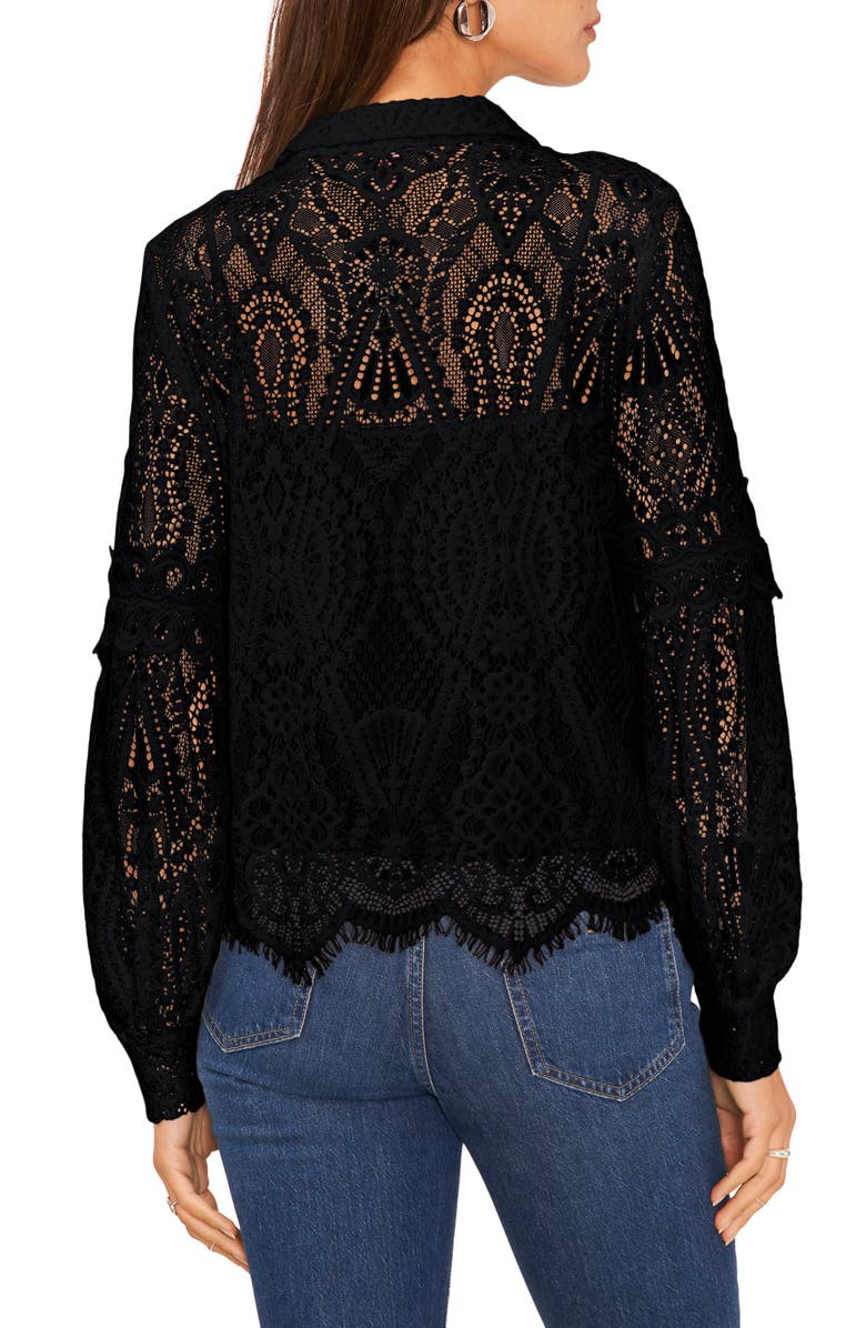 Vince Camuto Embroidered Lace Button-Up Blouse, Alternate, color, Rich Black