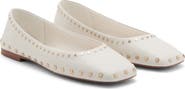 MANGO Studded Square Toe Faux Leather Ballet Flat