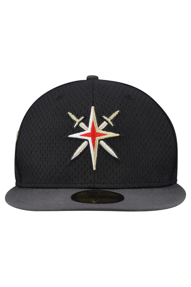 Men's New Era Black/Gray Vegas Golden Knights Mesh Crown Two-Tone 59FIFTY Fitted Hat, Alternate, color, Black