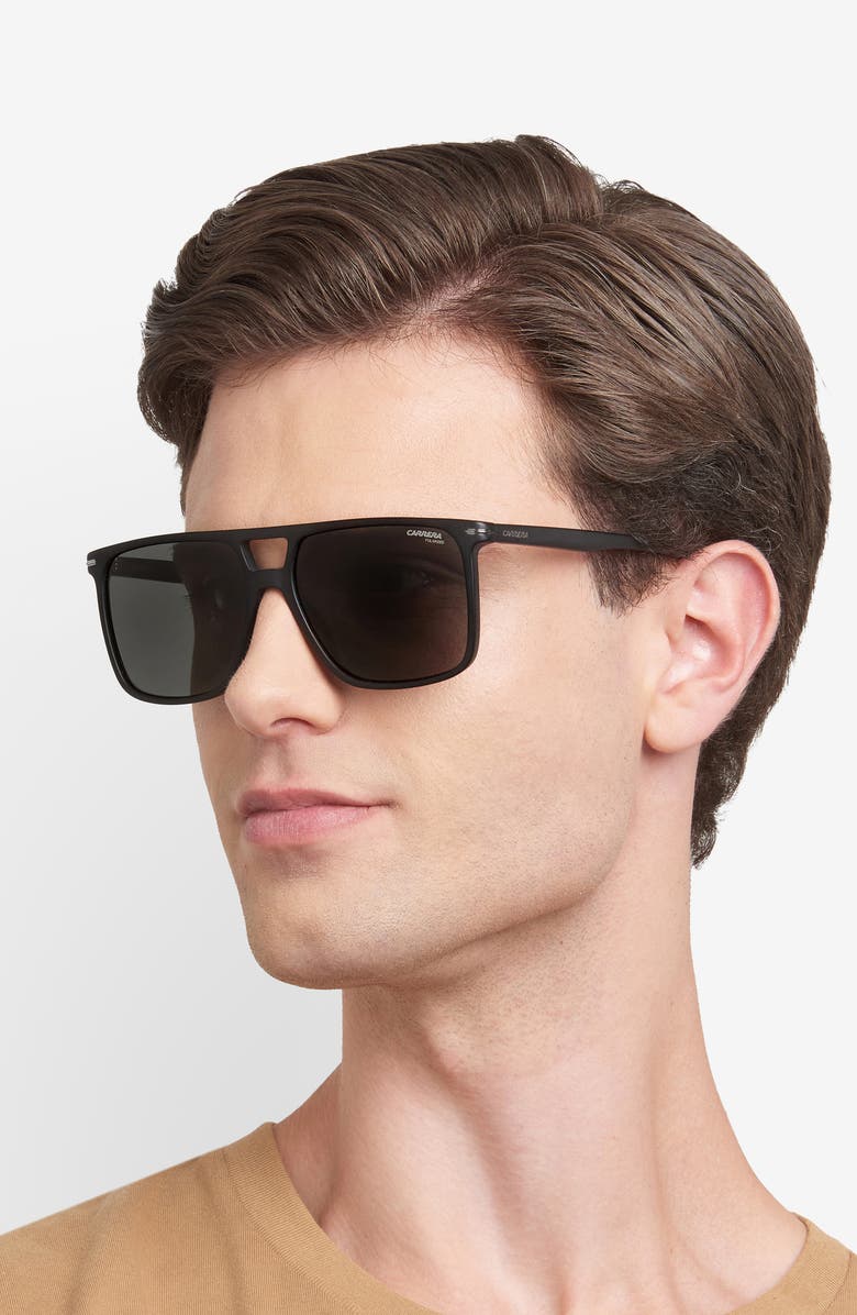 Carrera Eyewear 59mm Polarized Navigator Sunglasses, Alternate, color, Matte Black/ Grey Pz