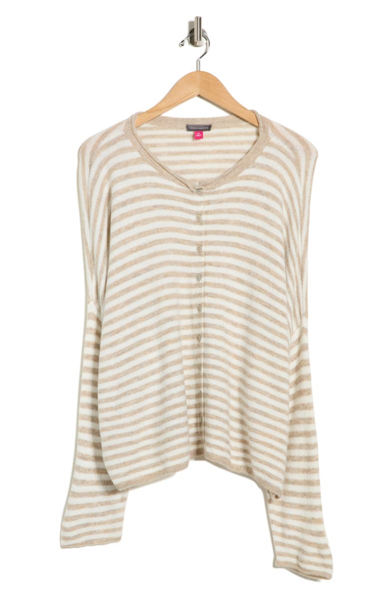 Vince Camuto Stripe Cotton Cardigan, Main, color, Oatmeal
