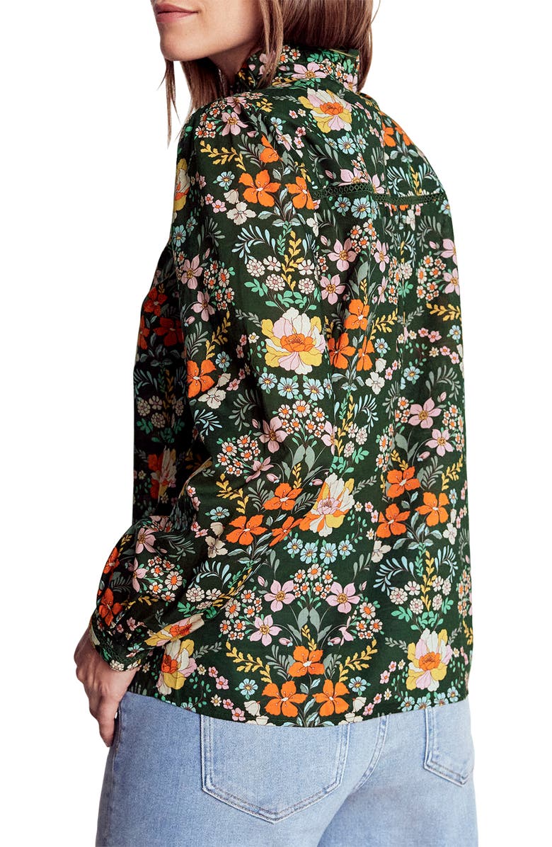 Boden Helena Floral Cotton Button-Up Shirt, Alternate, color, Green Flrishing Garden
