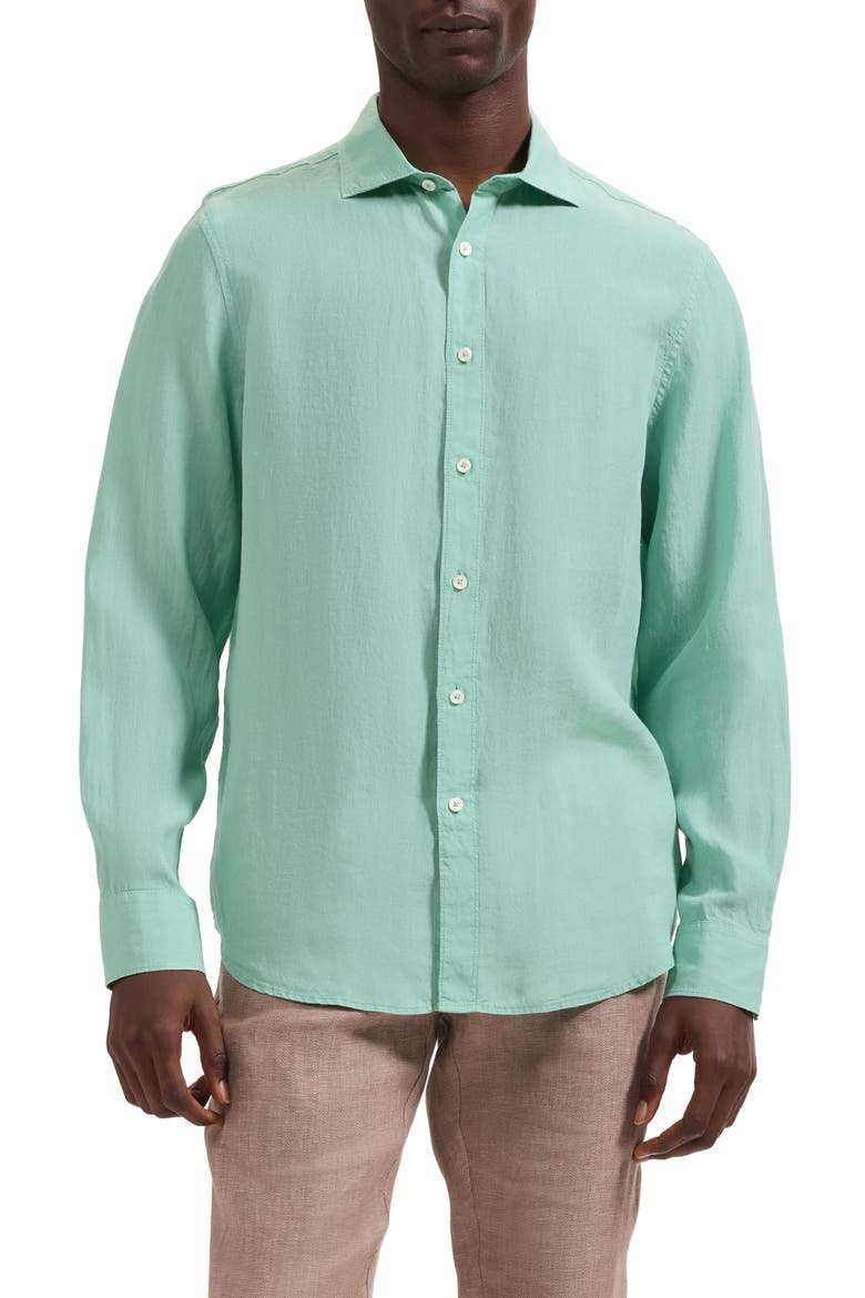 Axel Shaped Fit Linen Button-Up Shirt, Main, color, MENTHOL