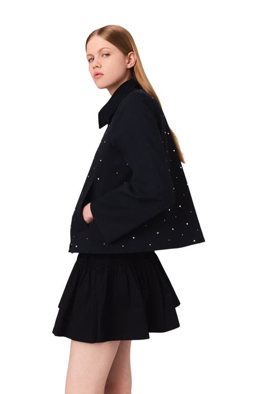 Maje Short Velvet Collar Studded Jacket In Black