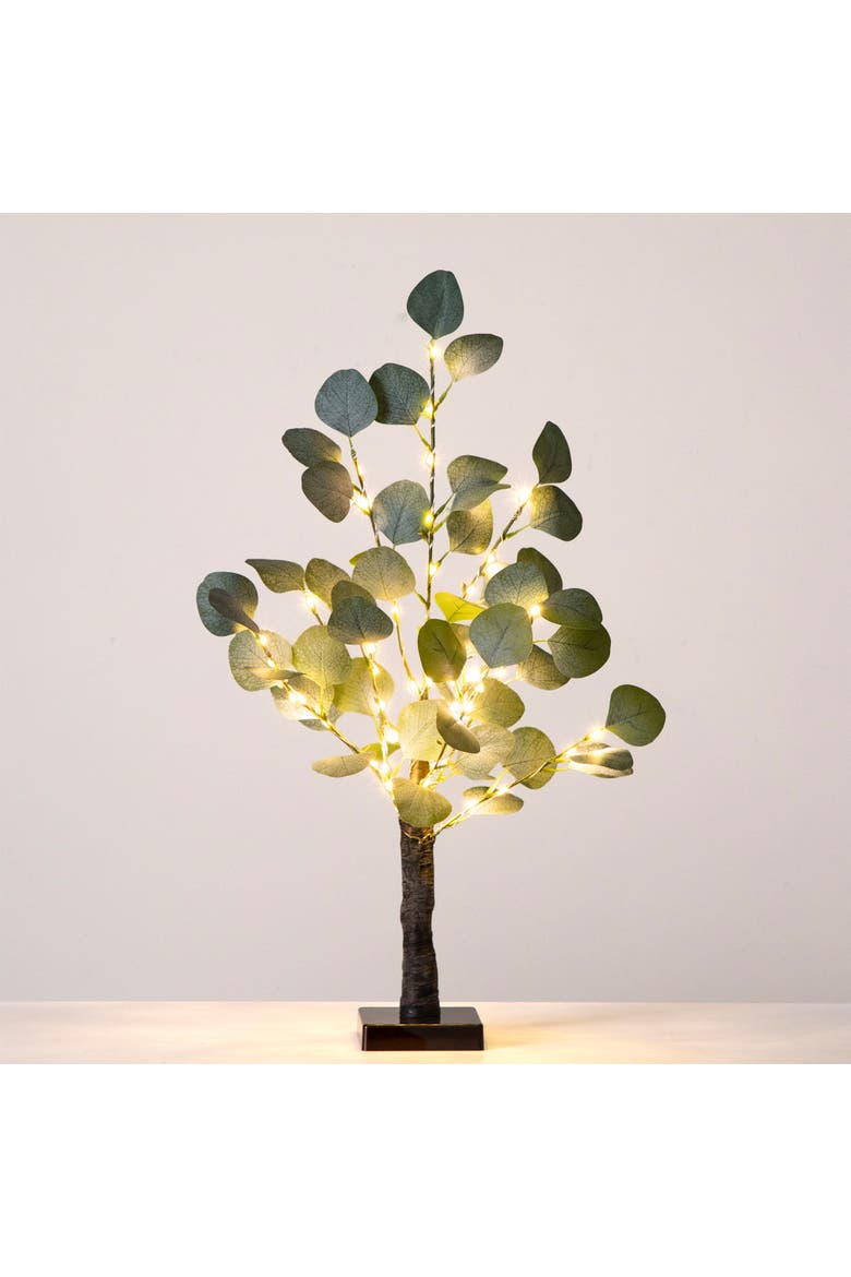 2-ft Lighted Artificial Eucalyptus Tree with 60 Warm White LED Lights, Alternate, color, Green