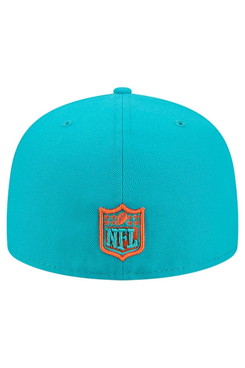 Men's New Era  Aqua Miami Dolphins Group Chat 59FIFTY Fitted Hat, Alternate, color, Aqua