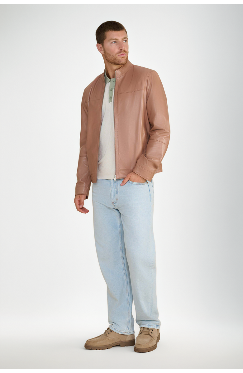 Furniq UK Otis Racer Leather Jacket, Alternate, color, Mocha Brown