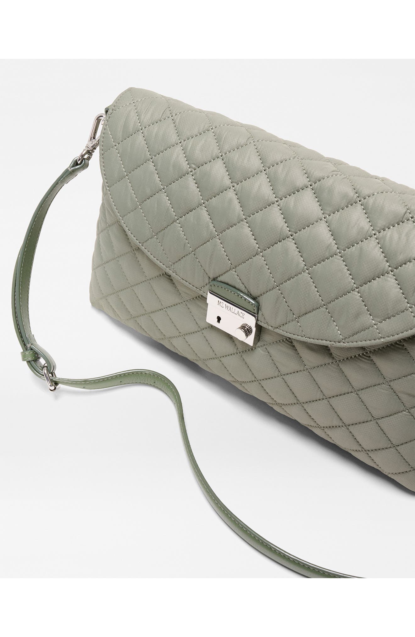 MZ Wallace Crosby Lock Quilted Nylon Shoulder Bag, Alternate, color, Agave Green