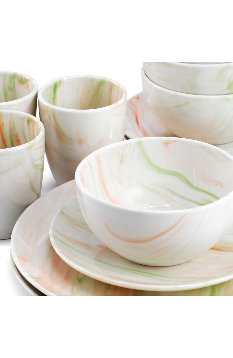 Elama Fine Marble 16 Piece Porcelain Dinnerware Set, Alternate, color, Multi