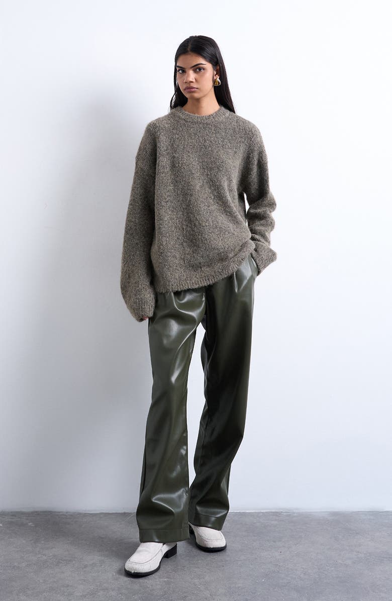 Topshop Fluffy Oversize Crewneck Sweater, Main, color, Brown