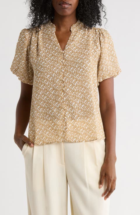 Bubble Sleeve Covered Button-Up Top