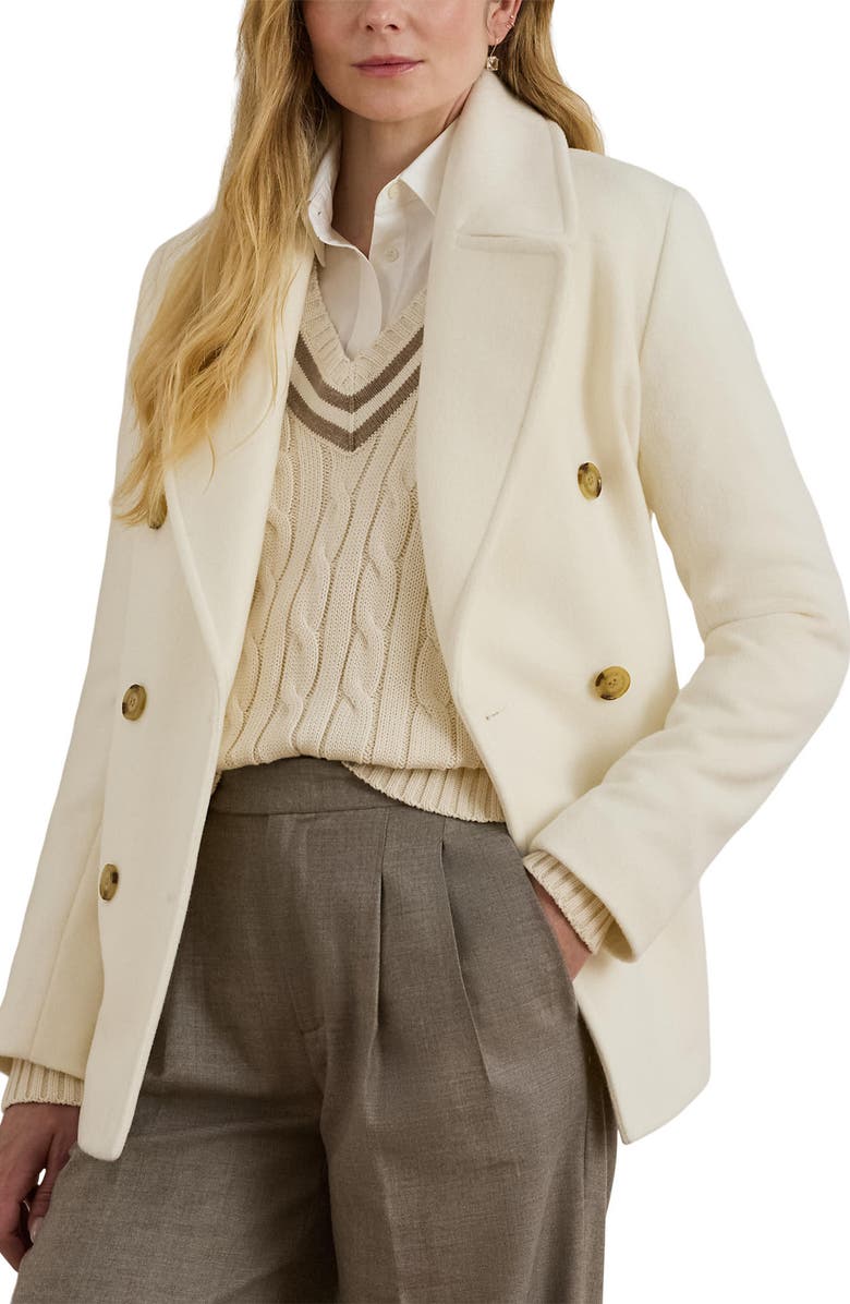 Lauren Ralph Lauren Wool Double Breasted Jacket, Main, color, Moda Cream