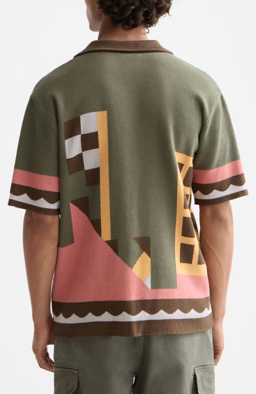 Scotch & Soda Oversize Geo Jacquard Knit Cotton Blend Camp Shirt In Green