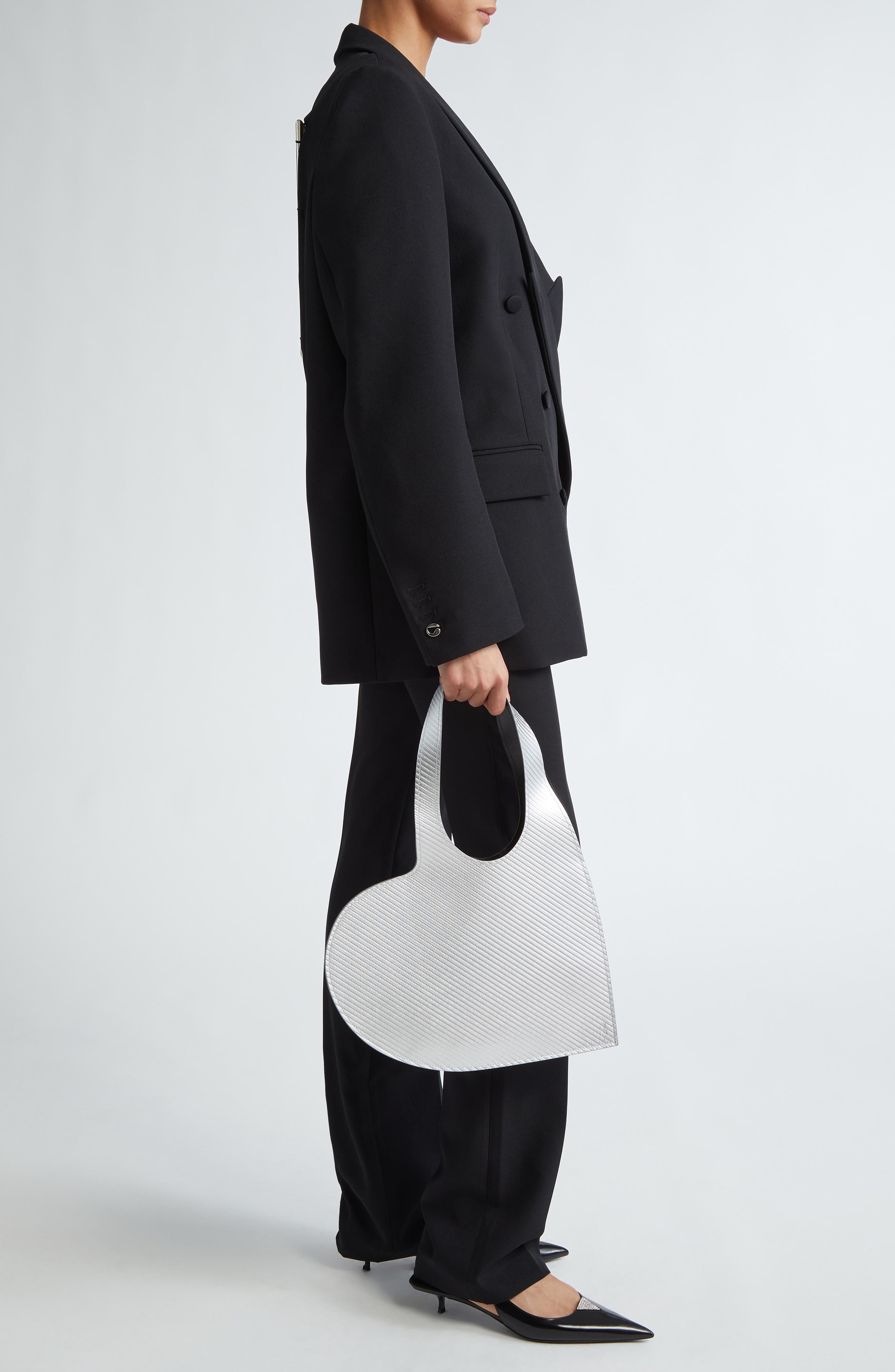 Coperni Mini Heart Leather Tote, Alternate, color, Silver