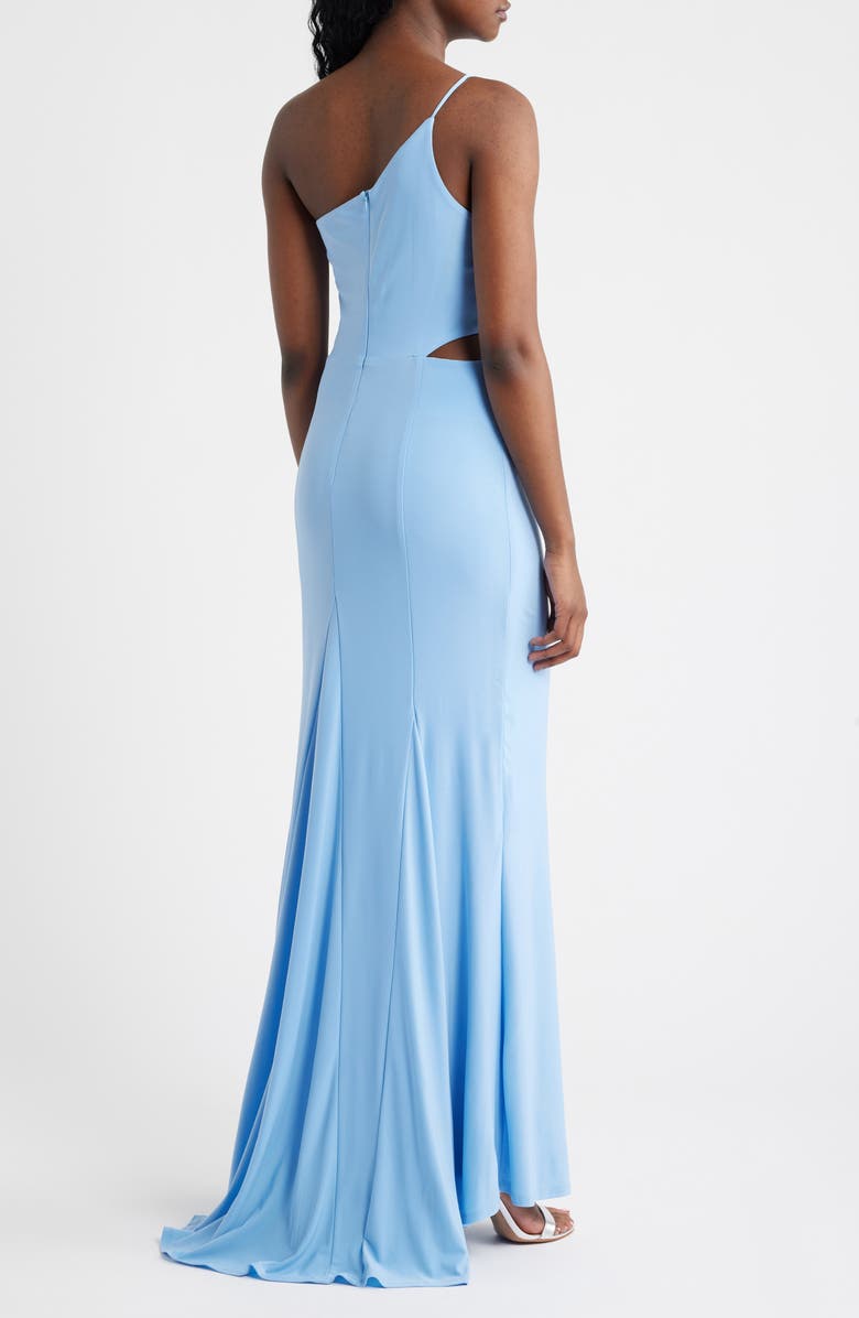 Jump Apparel One-Shoulder Side Cutout Gown, Alternate, color, Light Blue