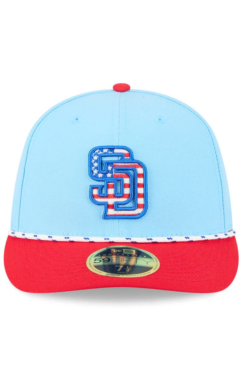 New Era Men's New Era Light Blue/Red San Diego Padres 2025 Fourth of July Low Profile 59FIFTY Fitted Hat, Alternate, color, Light Blue