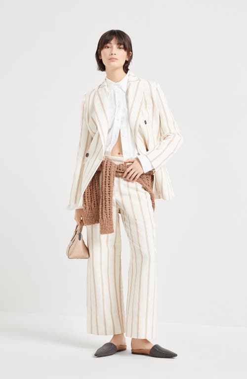 Brunello Cucinelli Cropped Striped Linen And Cotton-blend Wide-leg Pants In Panama