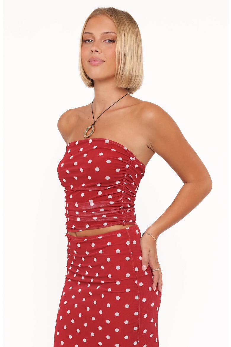 Tullia Polka Dot Strapless Mesh Top, Alternate, color, RED POLKA DOT