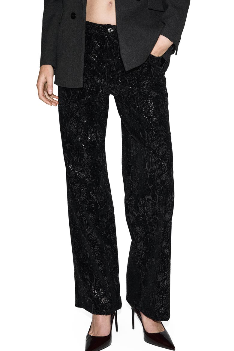Sequin Straight Leg Jeans, Main, color, BLACK