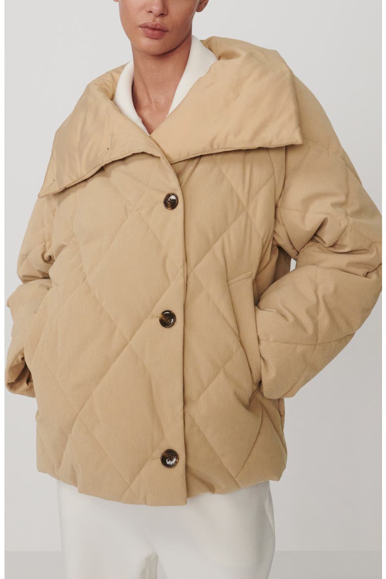 Evren Short Quilted Coat, Main, color, LIGHT TAUPE