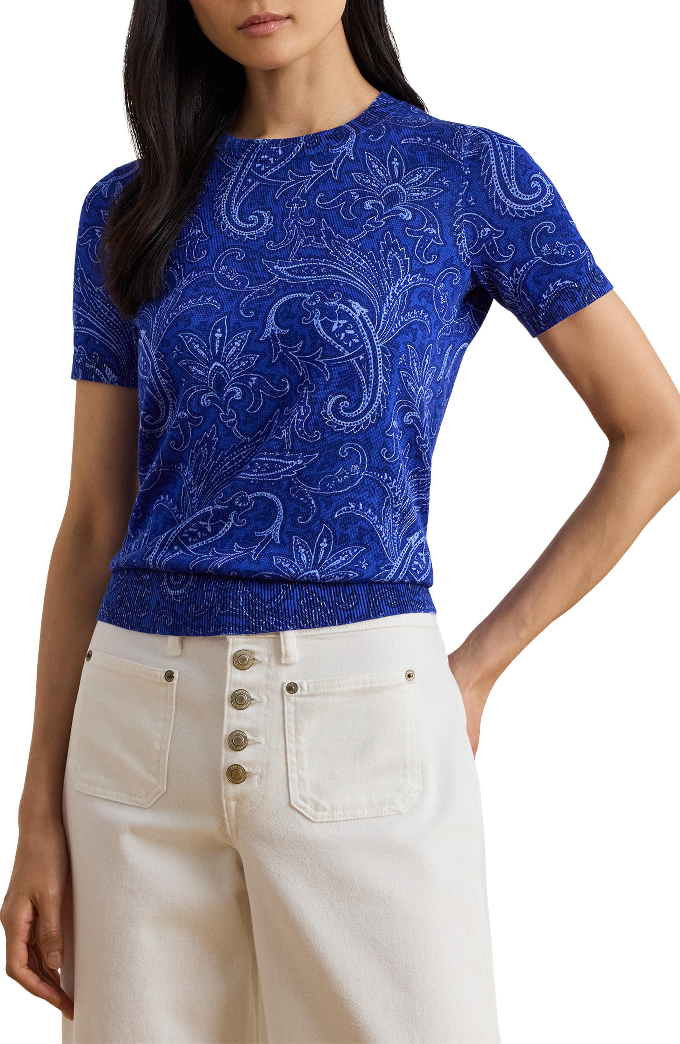 Lauren Ralph Lauren Paisley Short Sleeve Sweater