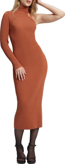 Asymmetric Single Long Sleeve Midi Dress