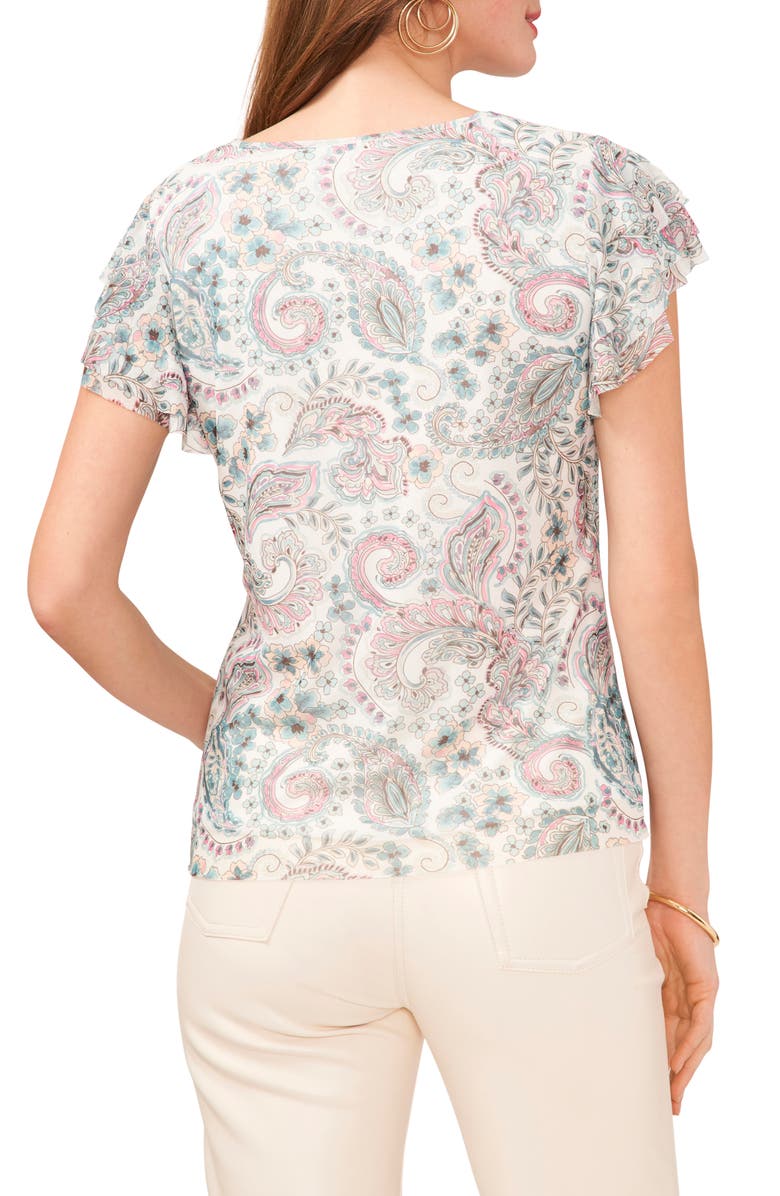Vince Camuto Floral Ruffle Sleeve Mesh Top, Alternate, color, 