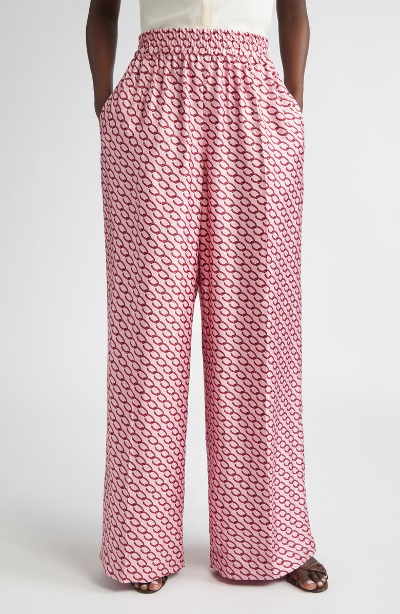 Oscar de la Renta Oscar Chain Print Silk Wide Leg Pants, Main, color, 