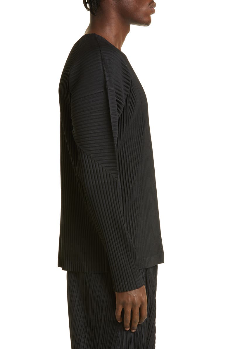 Homme Plissé Issey Miyake Men's Pleated Crewneck Long Sleeve T-Shirt, Alternate, color, 