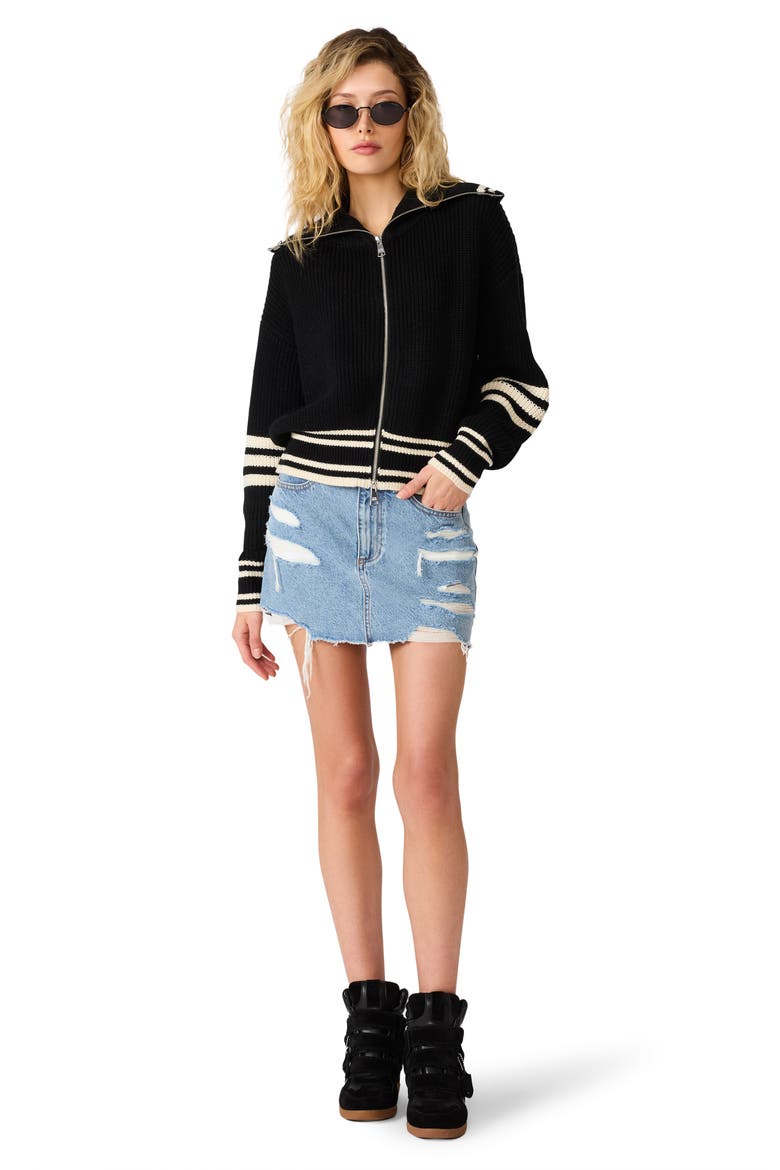 Dara Ribbed Zip Cardigan, Alternate, color, BLACK