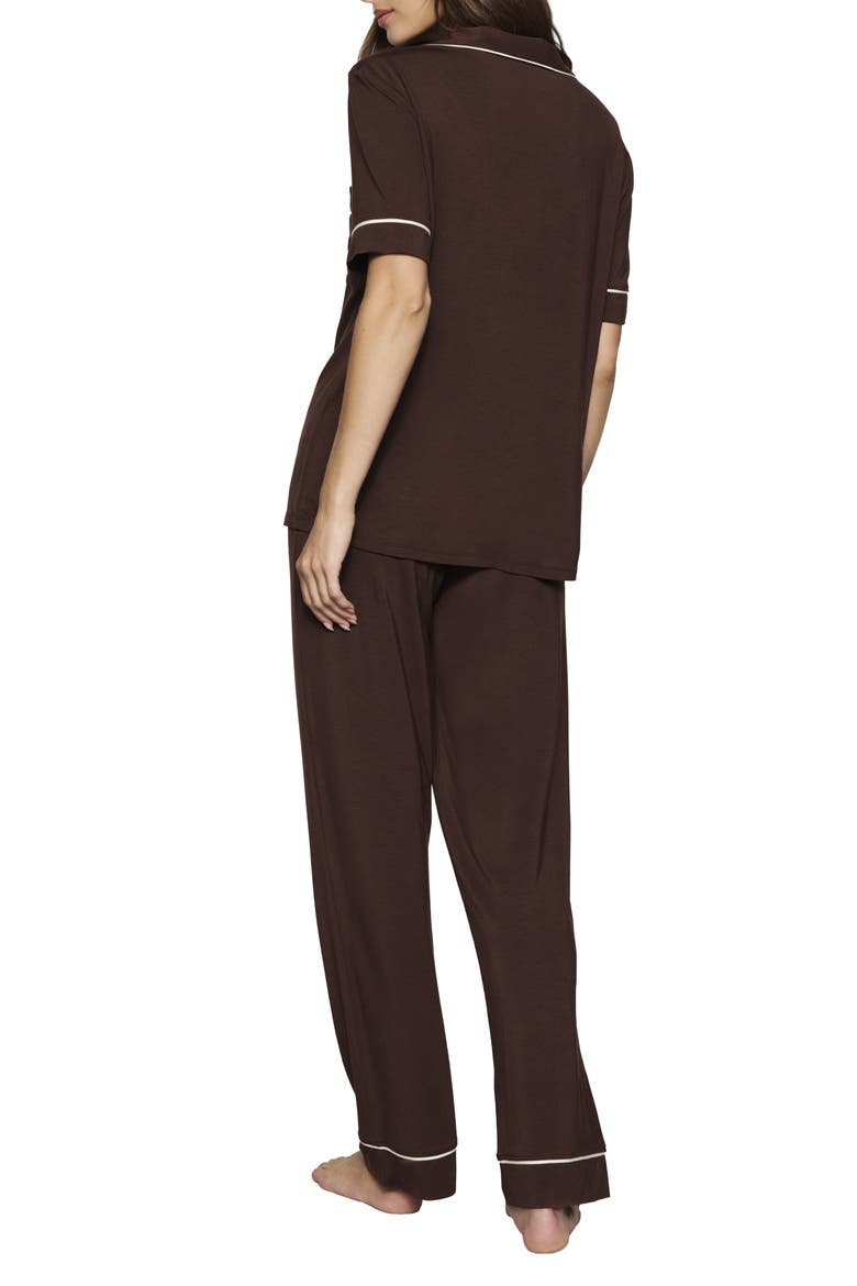 Gisele Short Sleeve Pant Pajamas, Alternate, color, CHOCOLATE/IVORY