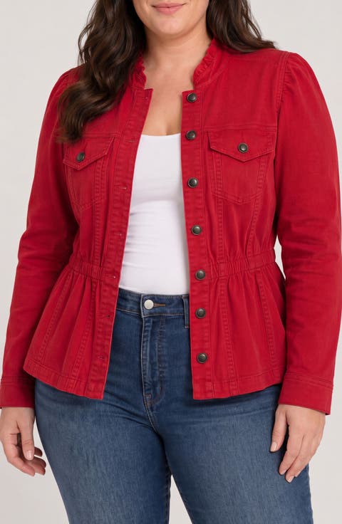 Ruffle Neck Puff Sleeve Trucker Jacket