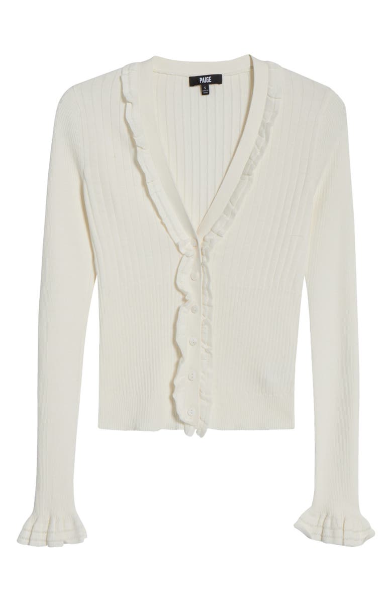 PAIGE Demetra Ruffle Rib Cardigan, Alternate, color, Antique White