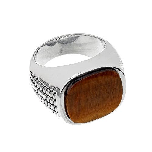Jan Leslie Sterling Silver & Tiger's Eye Cobra Etched Ring In Metallic