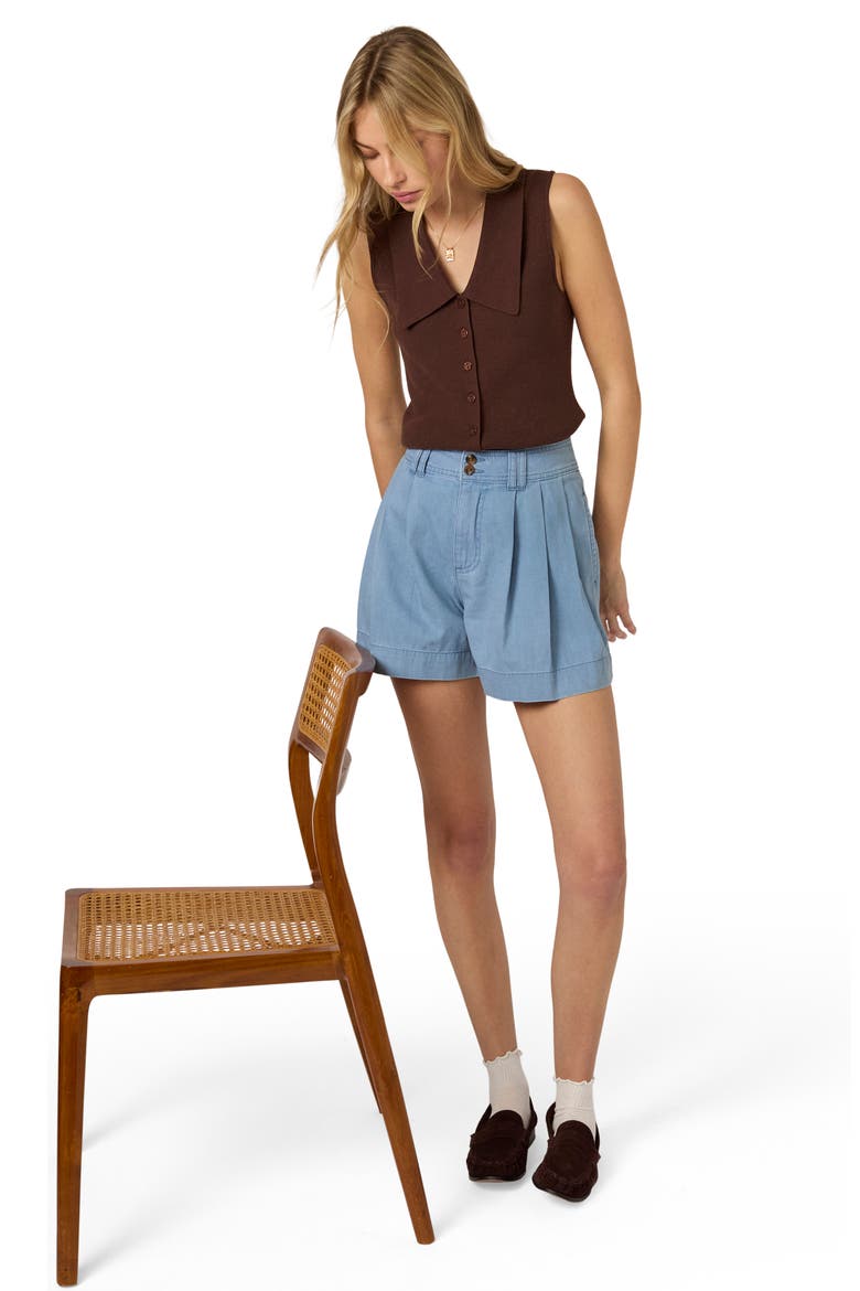 Albie Pleated Denim Shorts, Alternate, color, BLUE