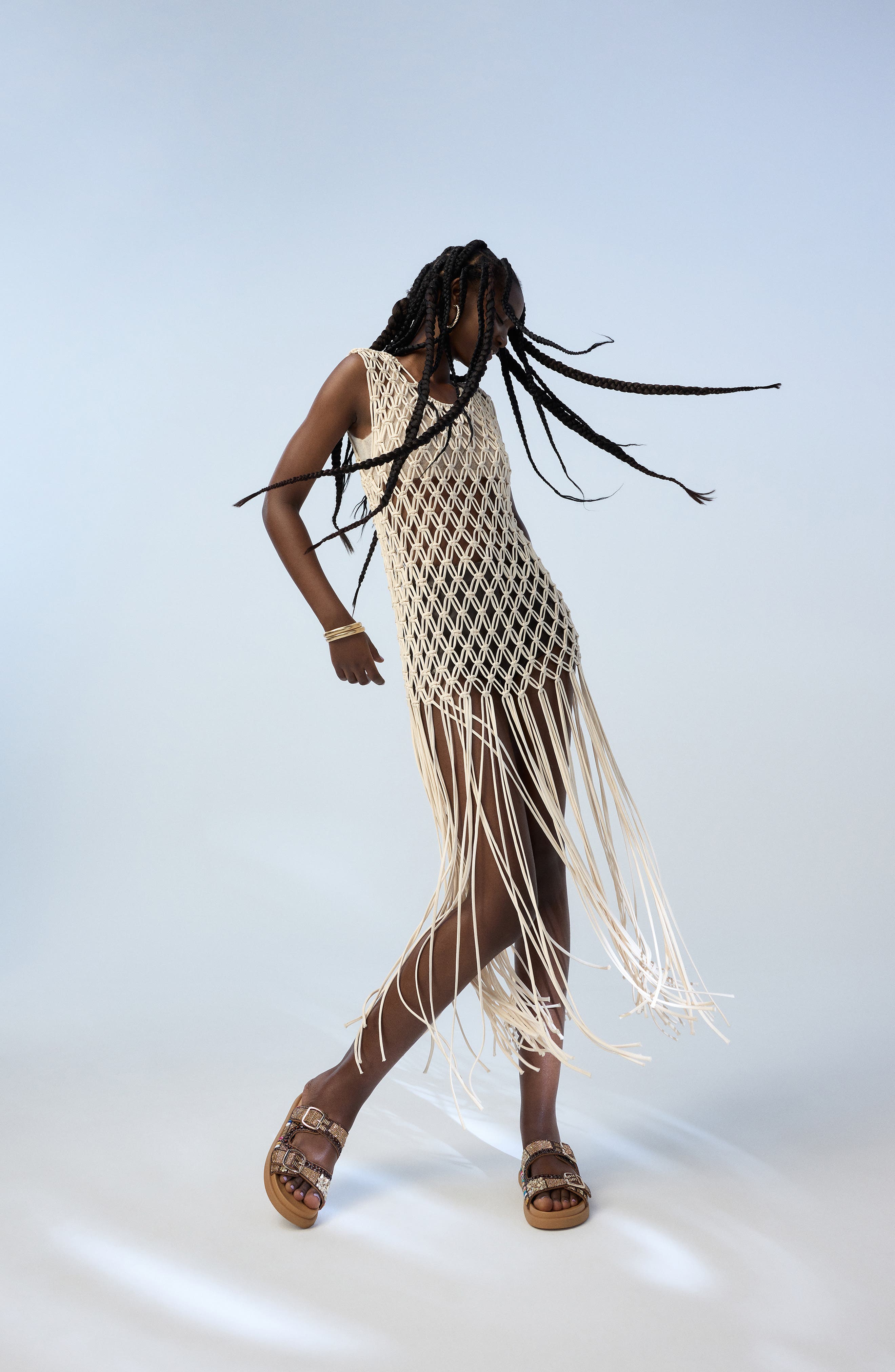 ALDO Bohochic Beaded Metallic Two-Strap Sandal, Alternate, color, 