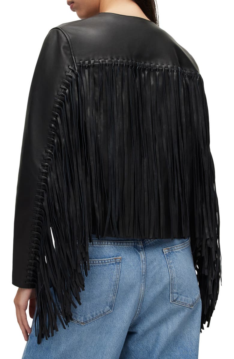 AllSaints Reema Fringe Leather Jacket, Alternate, color,