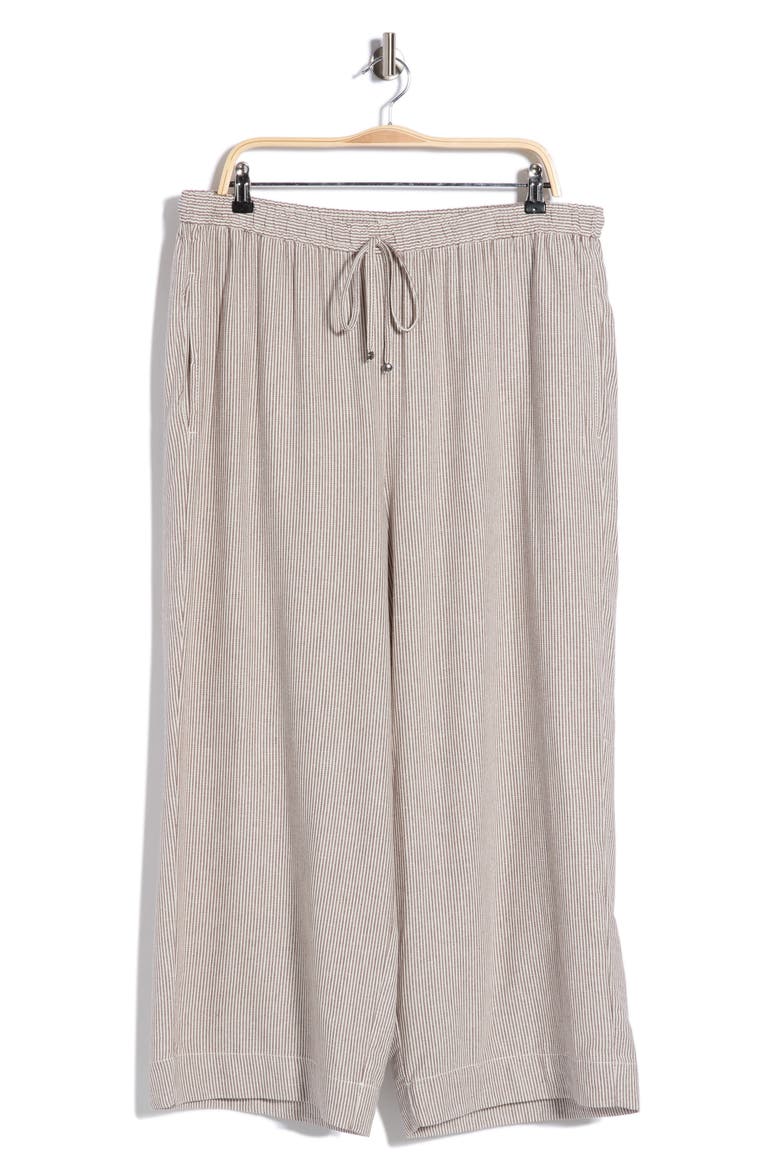 Drawstring Waist Crop Wide Leg Pants, Alternate, color, ACORN/ WHITE MINI STRIPE
