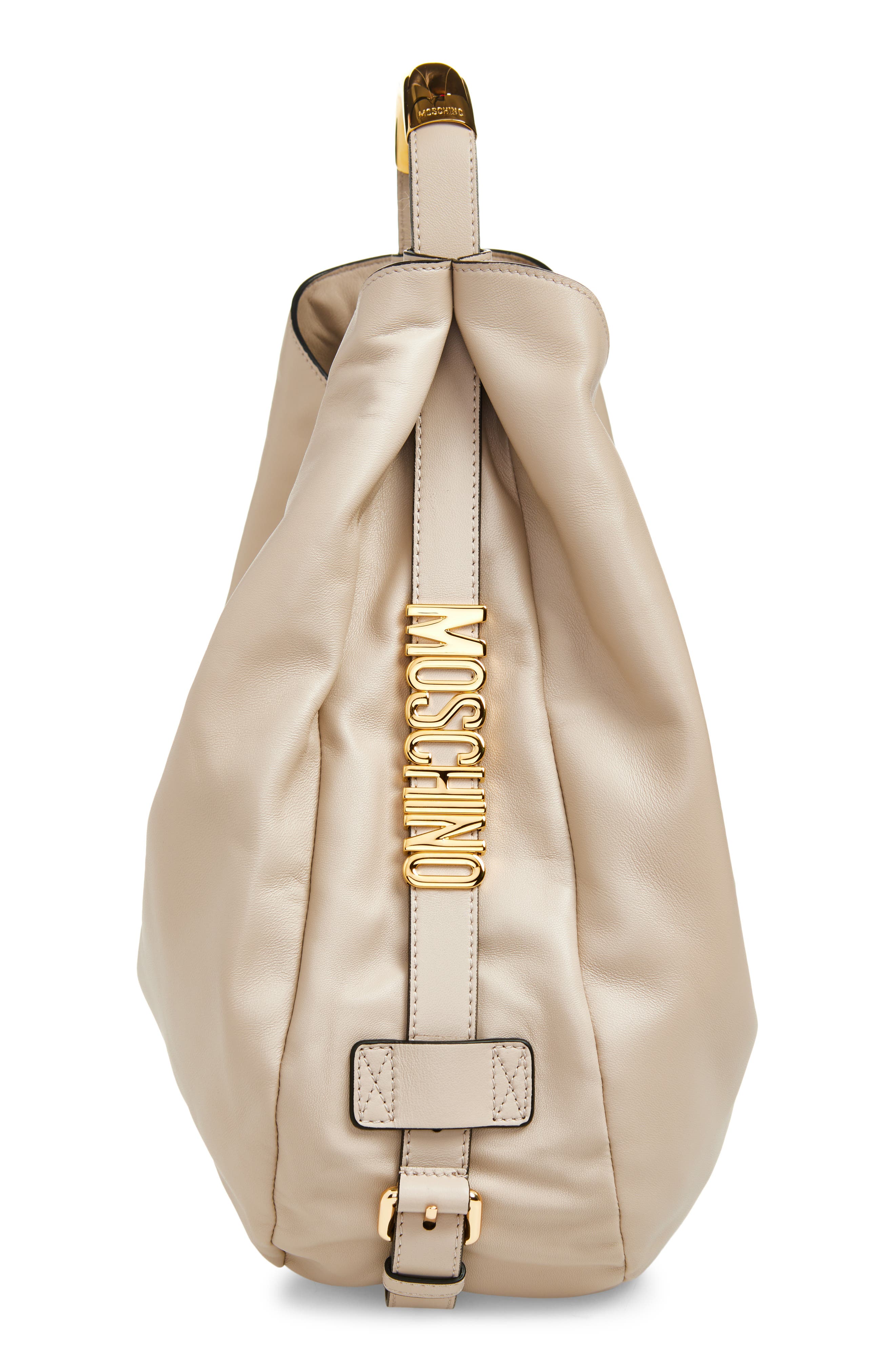 Moschino Handle Me Sheepskin Leather Hobo Bag, Alternate, color, 