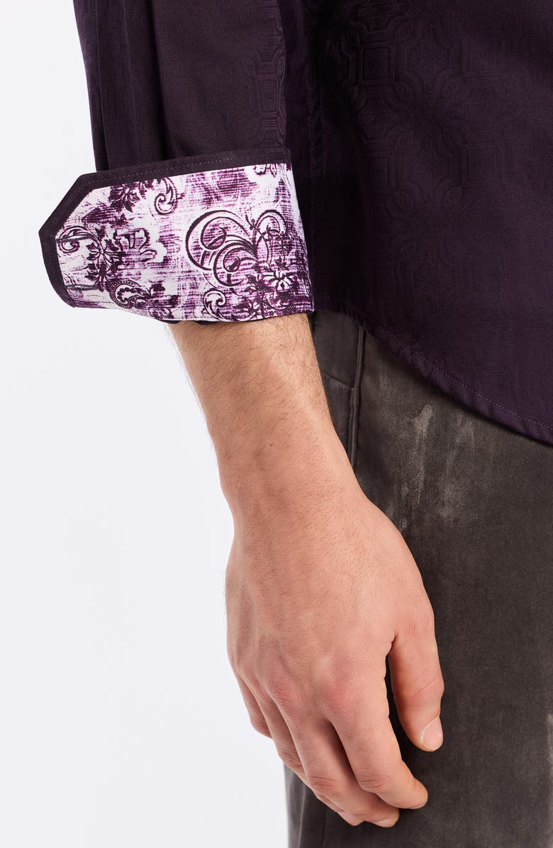 Robert Graham Odyssey Geo Jacquard Stretch Cotton Button-Up Shirt, Alternate, color, Berry