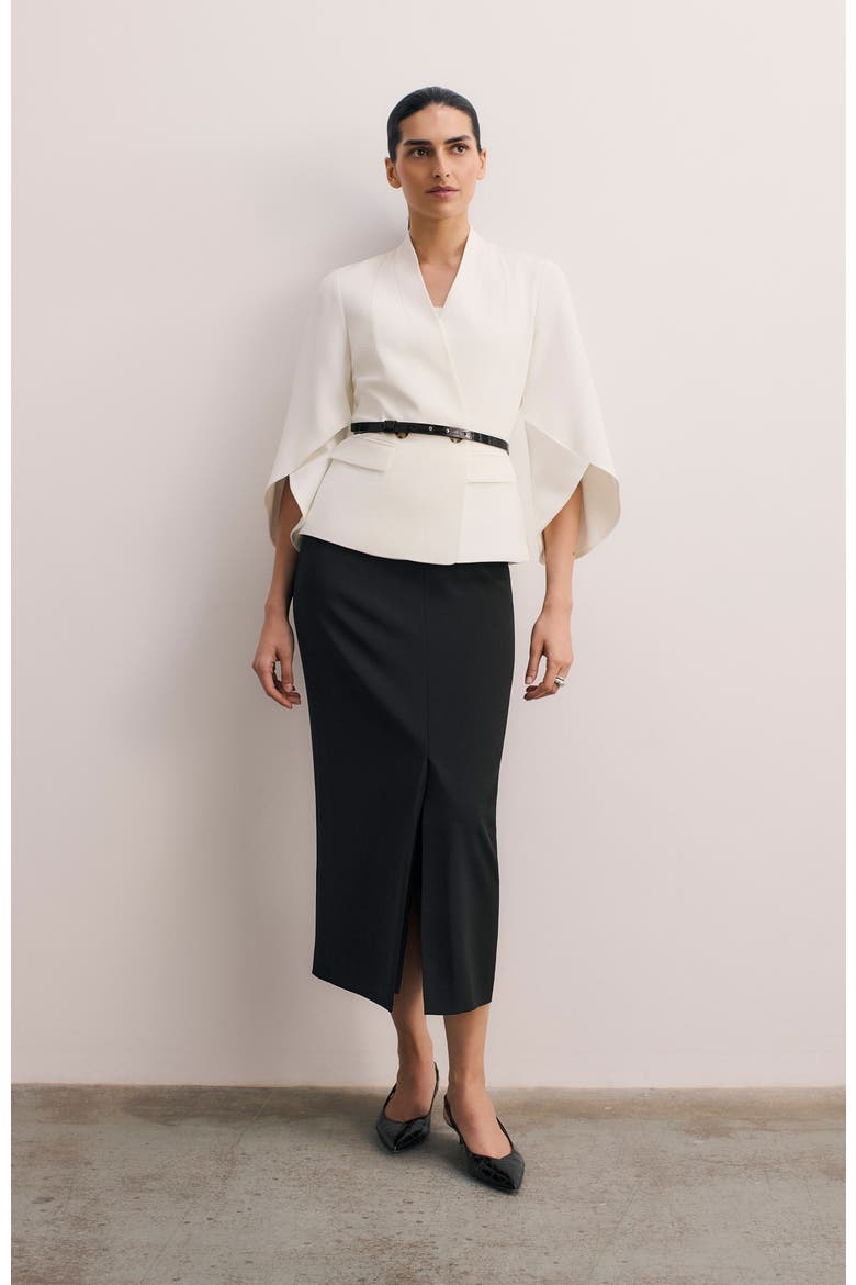 Signature Draped Cape Blazer, Alternate, color, White