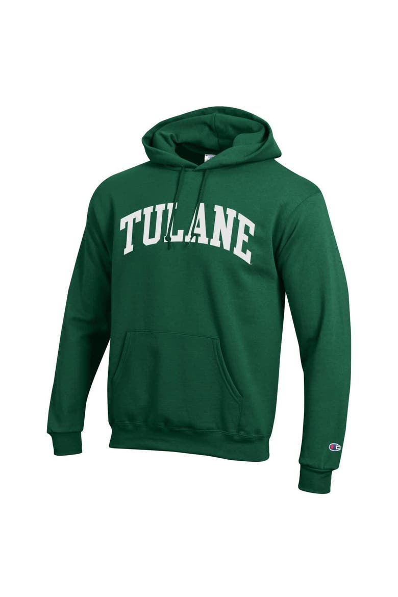 Men's Champion  Green Tulane Green Wave Basic Arch Fleece Pullover Hoodie, Alternate, color, Green