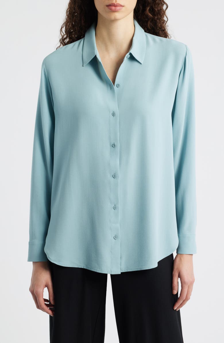 Eileen Fisher Classic Collared Silk Shirt, Main, color, Seafoam