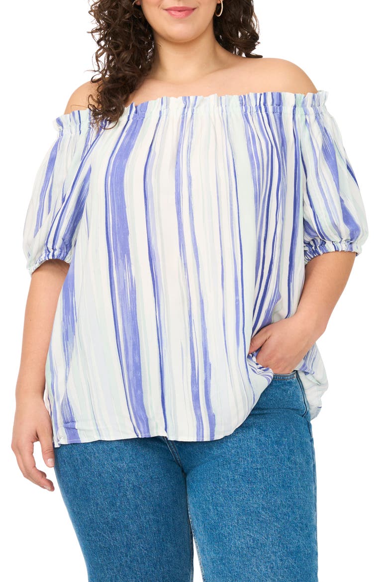 Stripe Off the Shoulder Top, Main, color, ICE LAGOON
