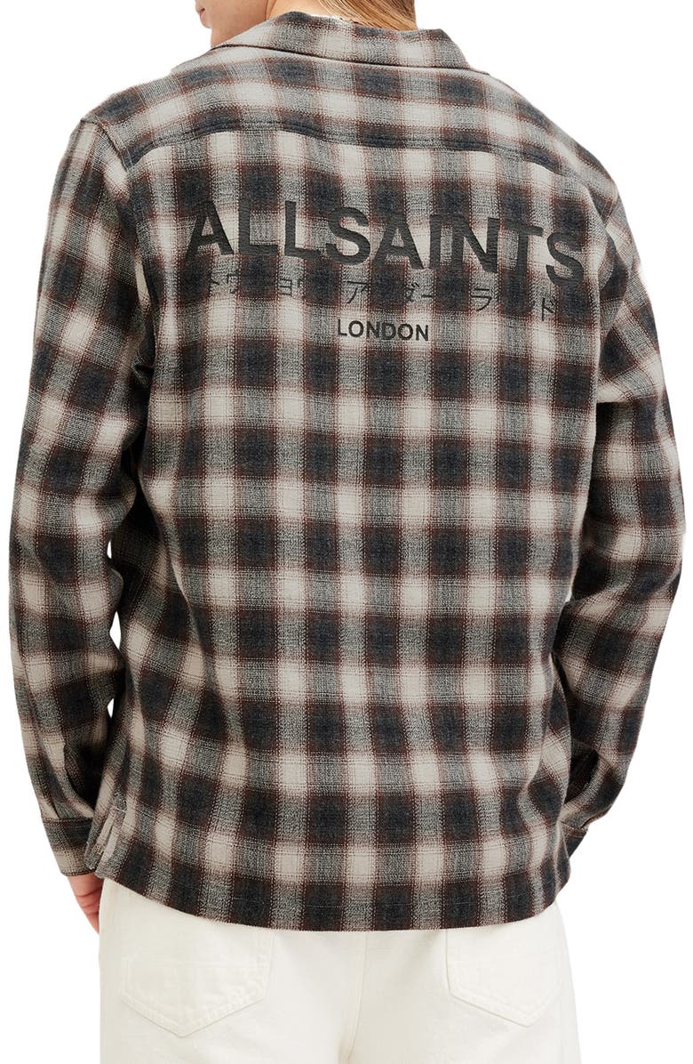 AllSaints Underground Check Long Sleeve Camp Shirt, Alternate, color, Bison Red