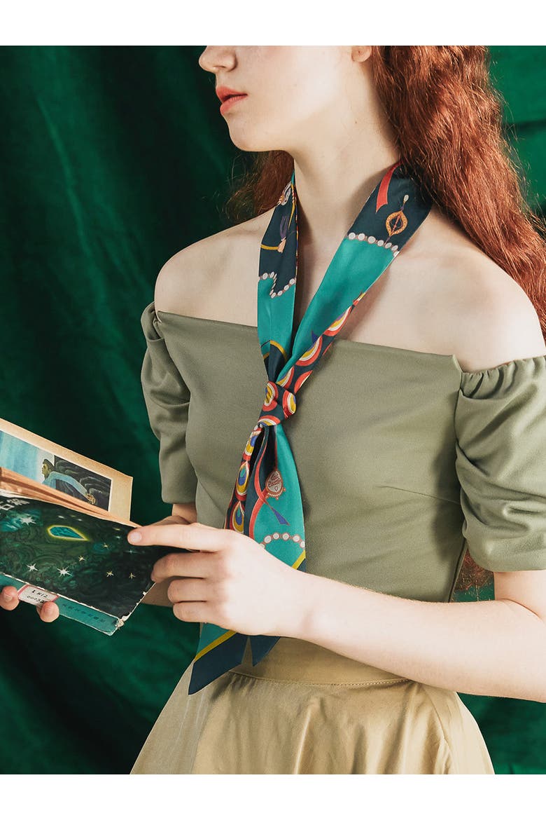 "Peacock" Silk Twill Skinny Scarf, Alternate, color, Teal Green