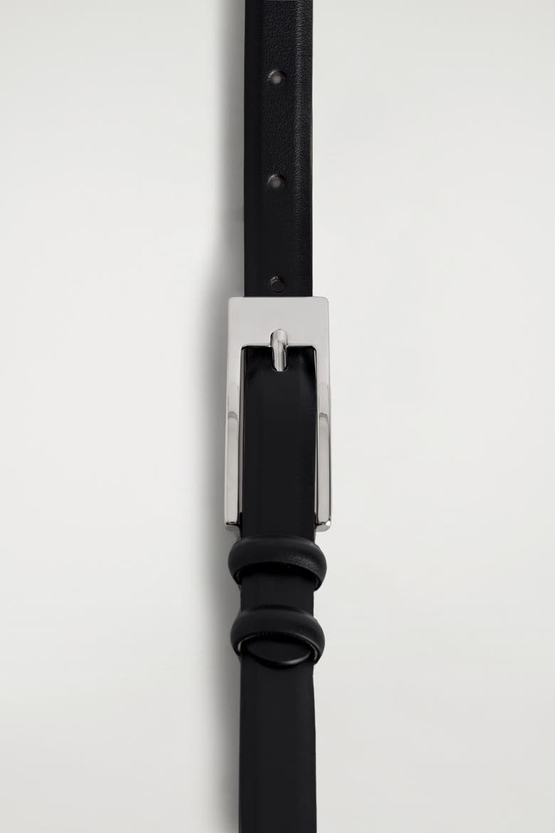 Elongated-buckle Leather Belt, Alternate, color, BLACK