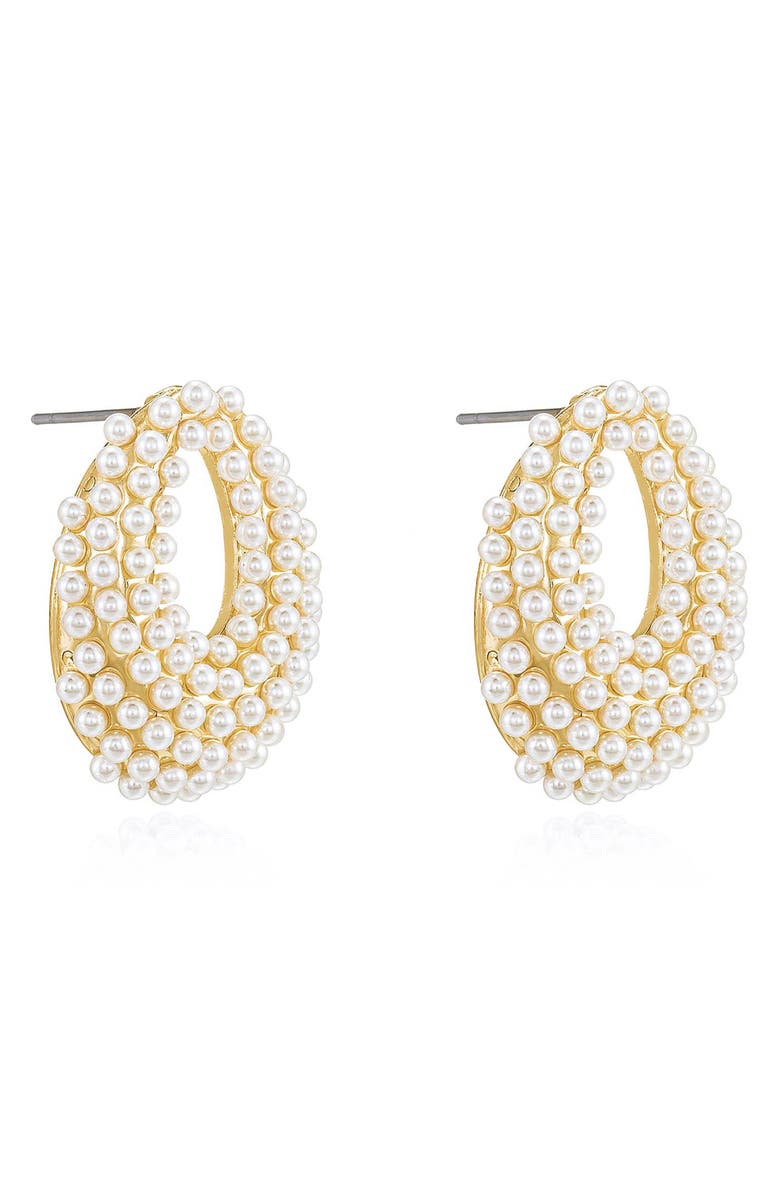 Ettika Imitation Pearl Earrings, Alternate, color, Gold