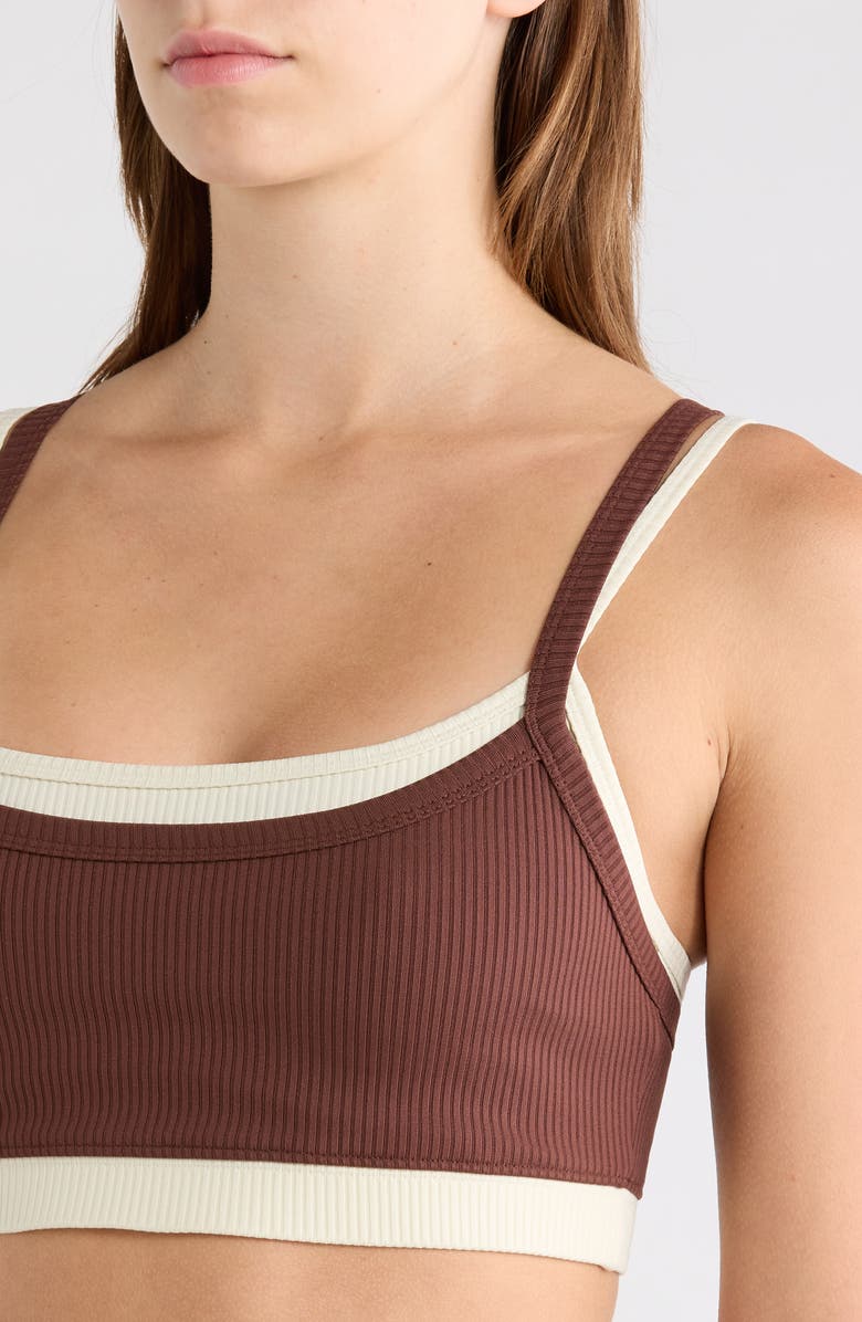 Year of Ours Layered Rib Sports Bra, Alternate, color, Chocolate/ Shell